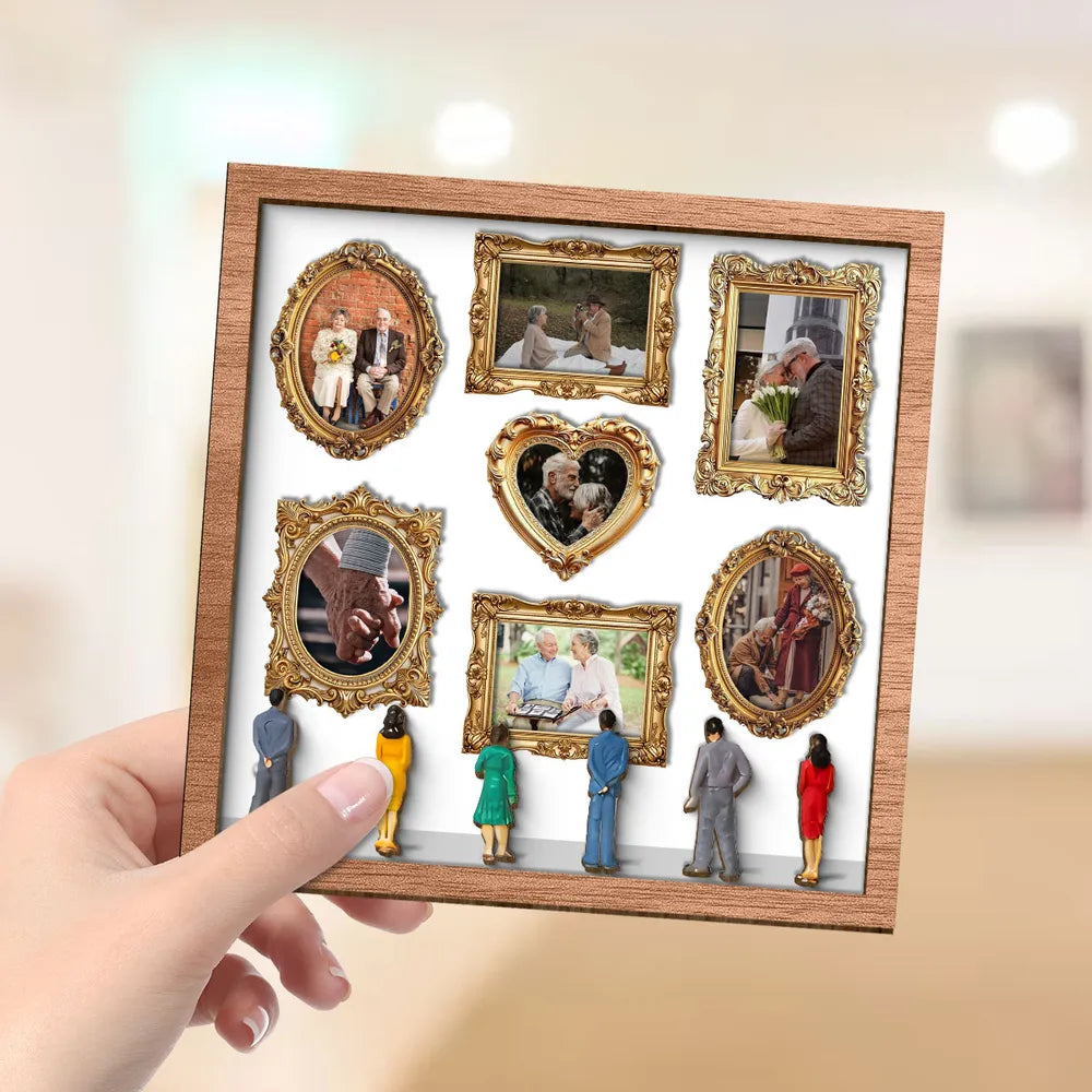 Personalized 2-Layer Wooden Plaque Photo Gallery Collage, museum-style love story display, unique gift for a couple
