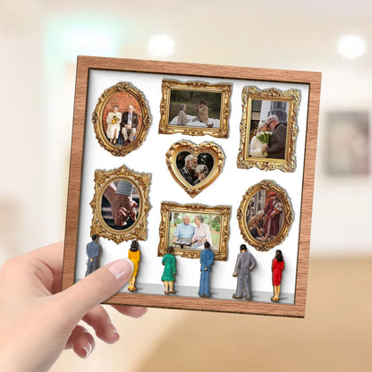 Personalized 2-Layer Wooden Plaque Photo Gallery Collage, museum-style love story display, unique gift for a couple