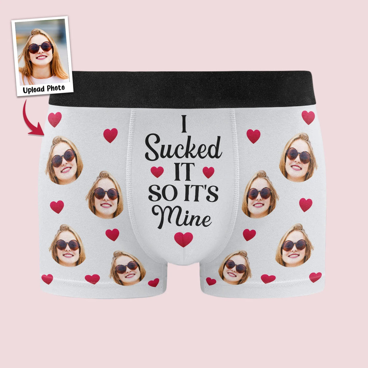 Personalized Photo Men's Boxer Briefs with Funny Love Quote, Black Heart Print, Unique Gift for Husband or Boyfriend