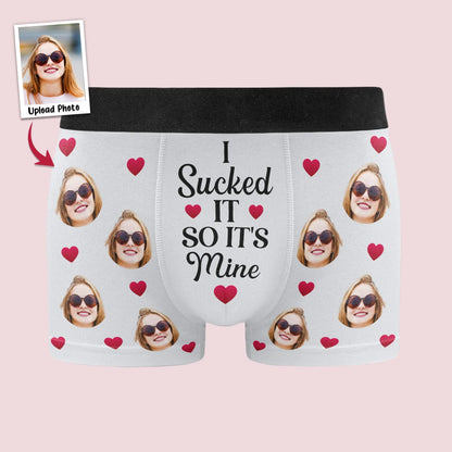 Personalized Photo Men's Boxer Briefs with Funny Love Quote, Black Heart Print, Unique Gift for Husband or Boyfriend