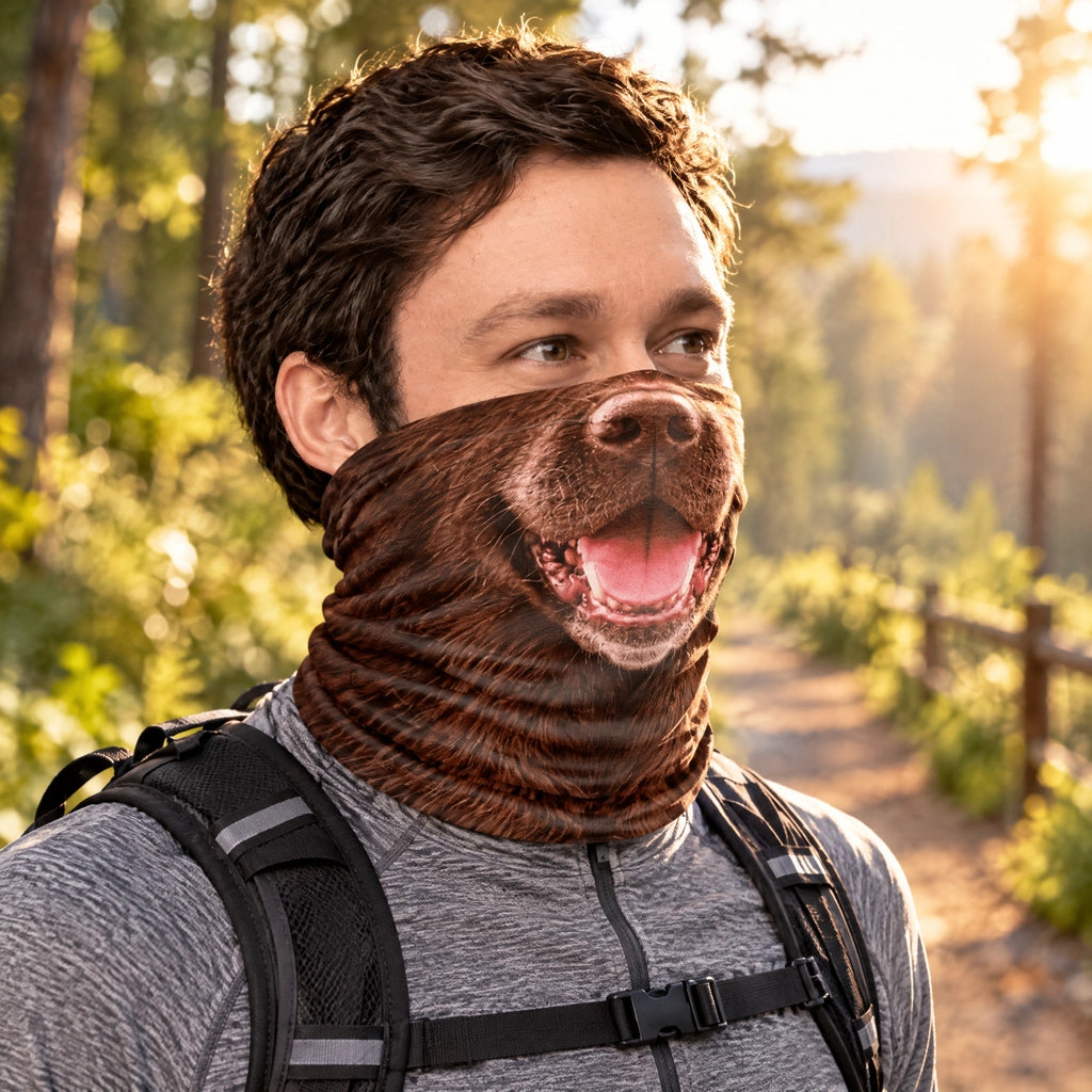 Personalized Printed Neck Gaiter with Playful Gray Dog Face, Unique Creative Gift for Dog Lovers
