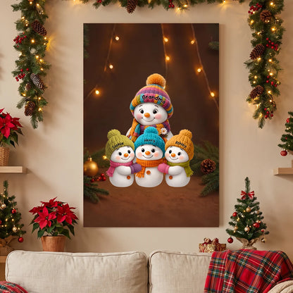 Personalized Garden Flag, Colorful Grandma Snowman Family Gathered in Snow, Unique Christmas Gift for Grandma