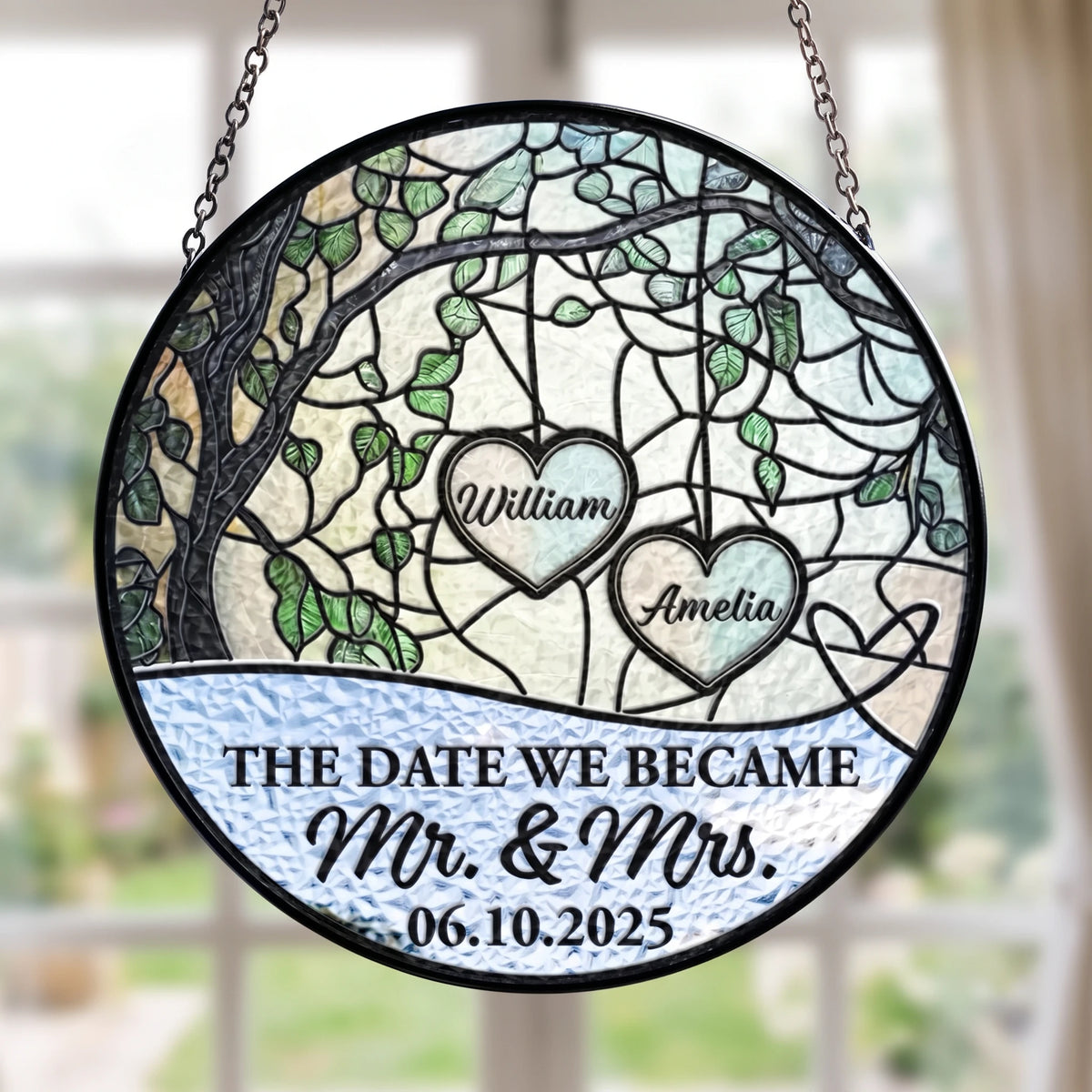Glass Suncatcher Ornament For Mr. & Mrs., Creative Anniversary Gift With Window Display
