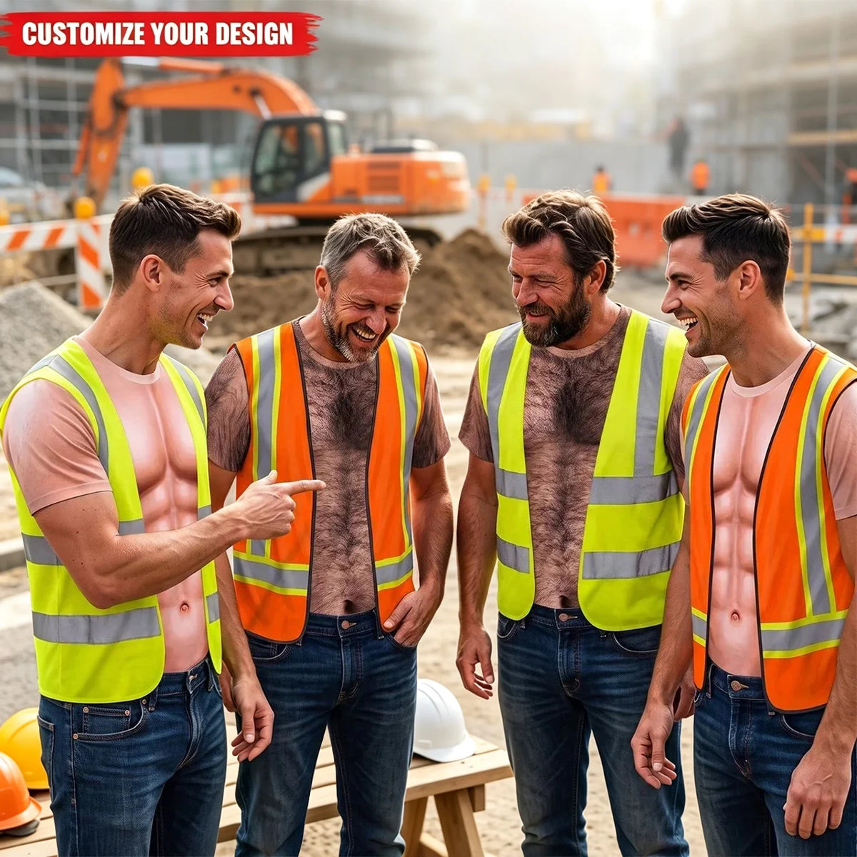 Personalized Printed Classic Tee for Laughing Construction Workers, Creative Jobsite Gift with Personal Meaning