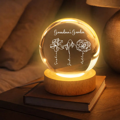 Globe Lamp Grandma's Garden Floral Glow, Personalized Keepsake for Cozy Home Decor, Sweet Gift for Grandma
