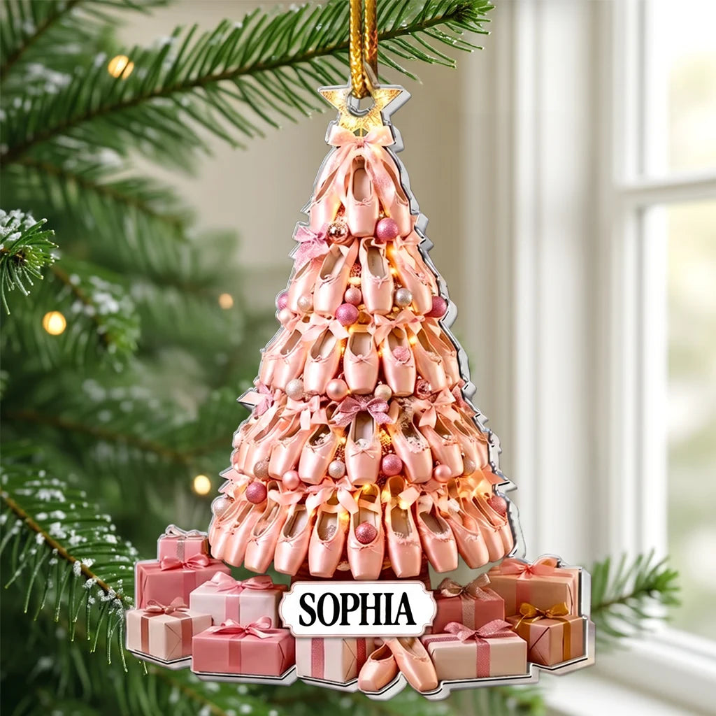 Personalized Ballet Shoe Christmas Tree Acrylic Ornament, Unique Pink Gift for Dancers and Ballet Lovers