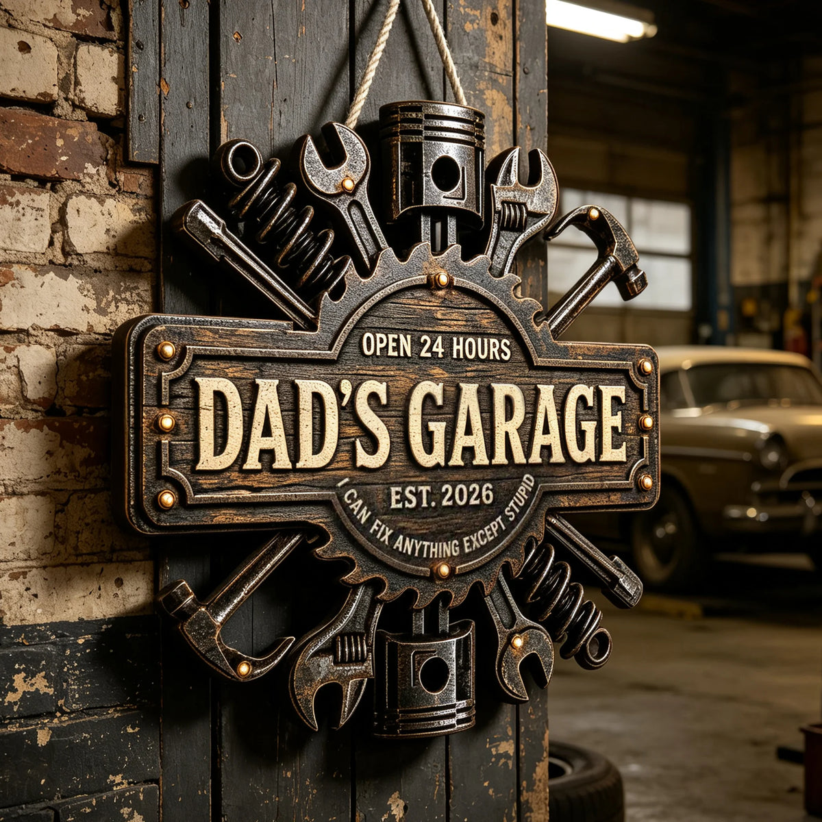 Dad's Garage Wooden Sign with Funny Fix-It Quote, Personalized Creative Gift for Dad's Workshop