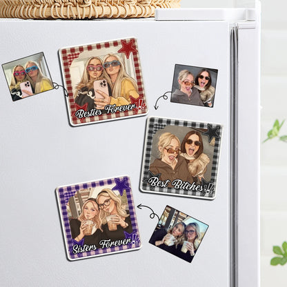 Personalized Acrylic Fridge Magnet, Colorful Plaid Selfie Portrait, Unique Creative Gift for a Close Friend