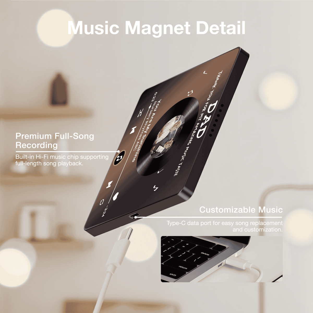 Personalized Acrylic Music Magnet for Dad - Custom Photo Song Style Fridge Decor, Unique Thank You Gift