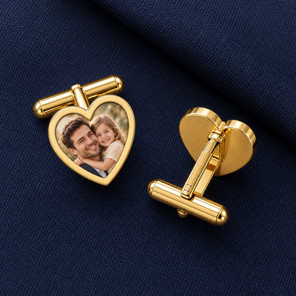 Personalized Heart-Shaped Photo Cufflinks, Meaningful Keepsake Gift for Dad, Husband or Partner