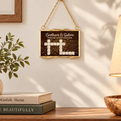 Personalized Brothers & Sisters Crossword Hanging Frame Ornament, Forever Linked Together Family Gift
