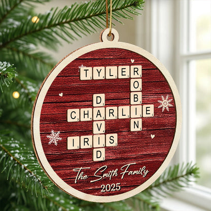 Family 2-Layer Wooden Ornament – Personalized Crossword Puzzle Design, Clear and Collectible Holiday Gift