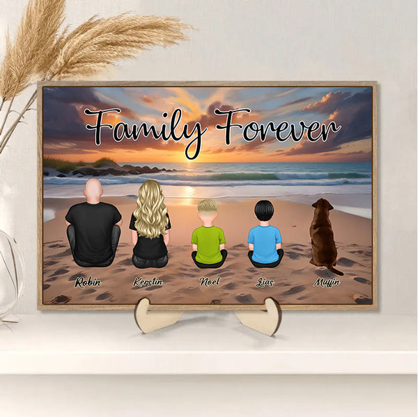 Beach Landscape Family Sitting Back View - Personalized Wooden Plaque or Keychain or Poster or Car Hanger or Pillow or Wallet or Wallet Card or Cap or Cup- Ideal Gift for Loved Ones