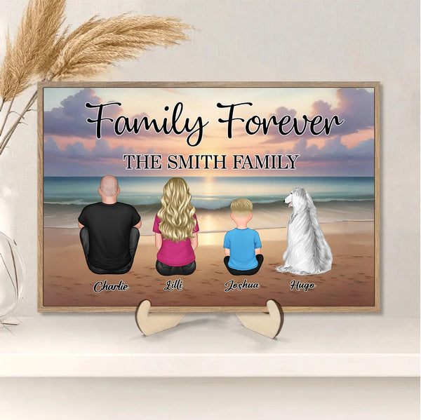 Family Forever Beach Design - Personalized Wooden Plauqe, Keychain, Poster, Wallet Card, and Pillow, Unique Gift