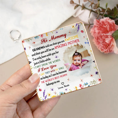 New Mom Jewelry Dish with Baby Photo, Floral Border Design, Sweet Keepsake Catchall, Unique Mother's Day Gift