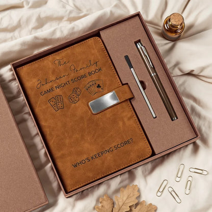 Personalized Metal Buckle Notebook for Family Game Night, Brown Score Book, Unique Gift for Board Game Lovers