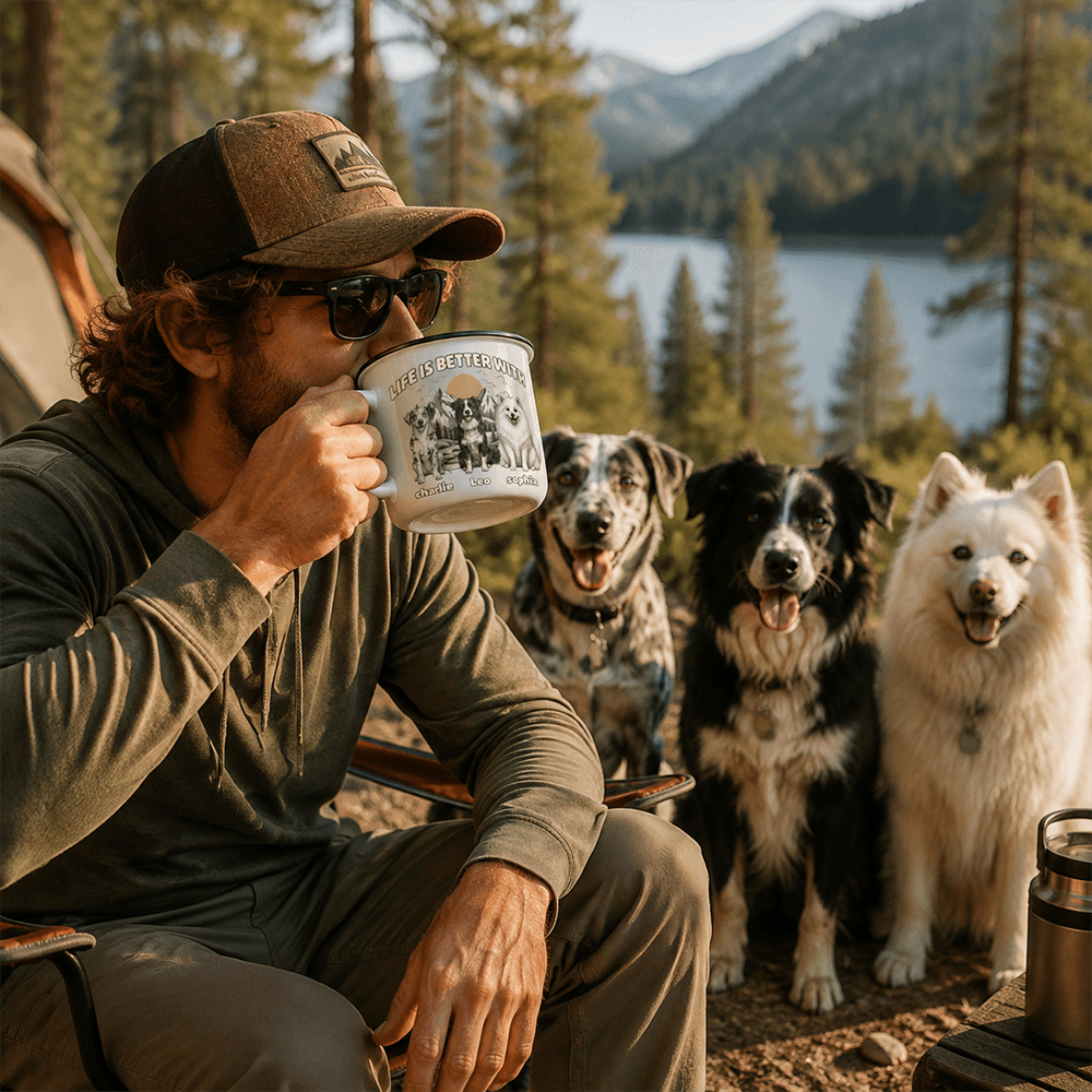 Life Is Better With a Dog Enamel Mug, Personalized Vintage Forest Keepsake, Creative Gift for Pet Owners