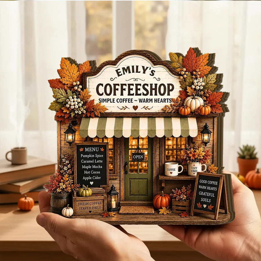 Thick Wooden Plaque, Simple Coffee Warm Hearts Fall Art, Creative Personalized Gift for Mom or Friend