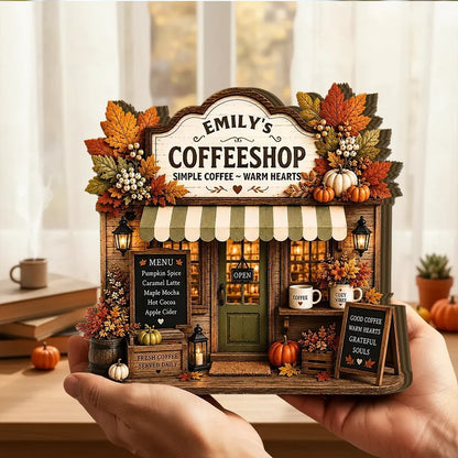 Thick Wooden Plaque, Simple Coffee Warm Hearts Fall Art, Creative Personalized Gift for Mom or Friend