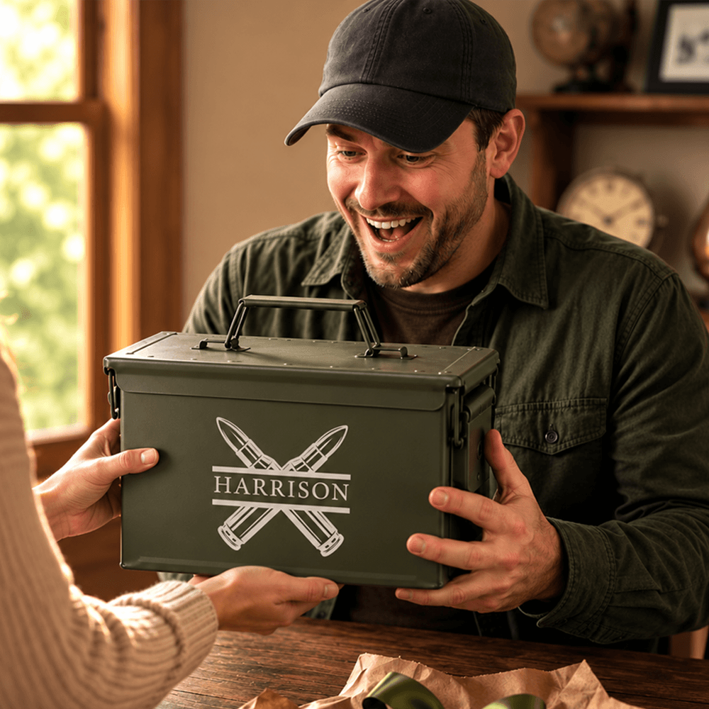 Personalized Metal Ammo Box, Rustic American Flag Keepsake, Creative Gift for Husband or Veteran