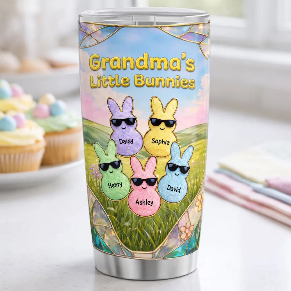 Grandma's Little Bunnies Insulated Travel Tumbler, Personalized Keepsake, Bright Pastel Easter Gift for Mom or Grandma