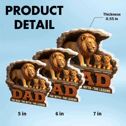 Personalized Shaped Acrylic Block Plaque With Standing Lion Dad & Cubs, Unique Father's Day Gift for Dad's Desk
