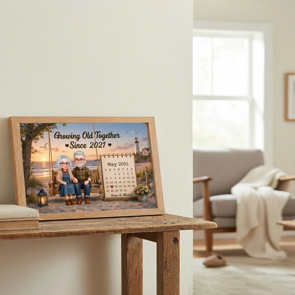 Personalized Poster with Growing Old Together Quote, Scenic Senior Couple Art, Unique Gift for Couple