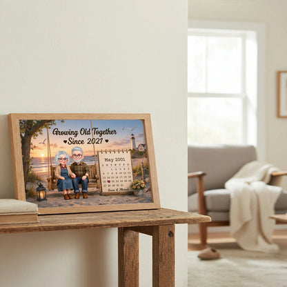 Personalized Poster with Growing Old Together Quote, Scenic Senior Couple Art, Unique Gift for Couple