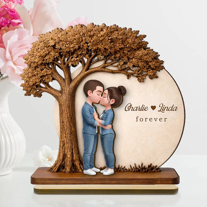 2-Layer Wooden Plaque Personalized Couple Love Tree Design Sweet Romantic Display for Bedroom or Living Room Unique Gift