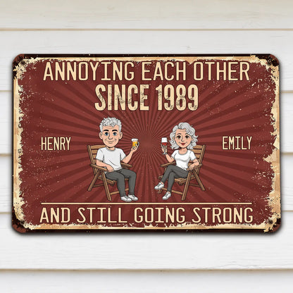 Personalized Rectangular Iron Sign, Vintage Couple Humor With Seated Drinks, Unique Gift for Husband & Wife