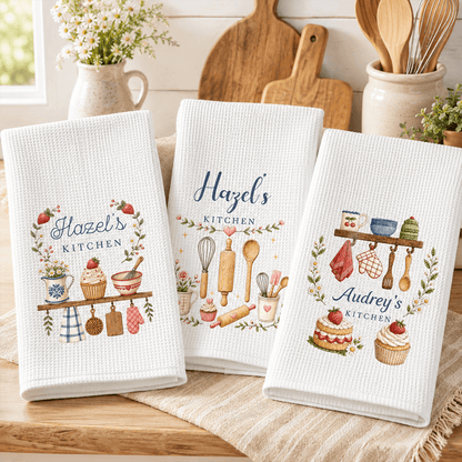 Personalized Kitchen Towel with Custom Name, Cozy Cottage Kitchen Decor, Thoughtful Gift for Home Cooks