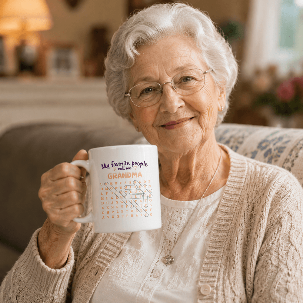 Personalized Grandma Word Search Gift, Custom Family Names, Choose a Mug or Apparel