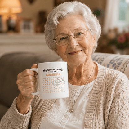 Personalized Grandma Word Search Gift, Custom Family Names, Choose a Mug or Apparel
