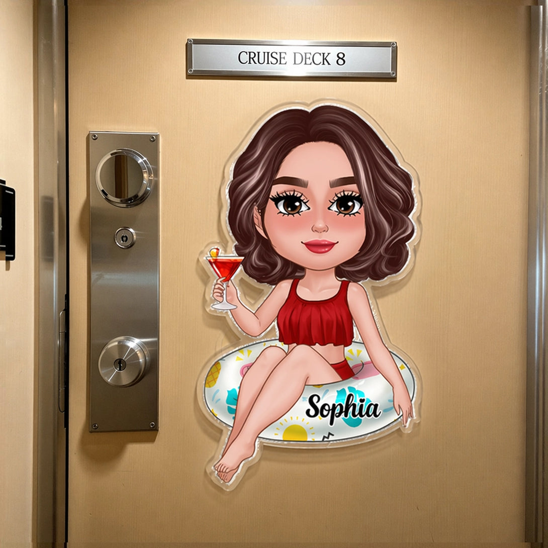 Personalized Cruise Door Acrylic Magnet, Cute Girl on Pool Float with ...