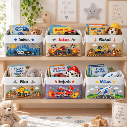 Cotton Linen Rope Basket for Kids, Personalized Storybook Storage with Playful Art, Creative Gift for Son or Daughter
