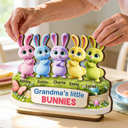 Personalized 2-Layer Wooden Plaque Grandma's Little Bunnies Spring Easter Decor, Unique Gift for Grandma