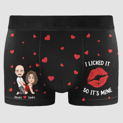 Personalized Men's Boxer Briefs with Cartoon Couple & 'I Licked It So It's Mine' Funny Romantic Gift for Husband