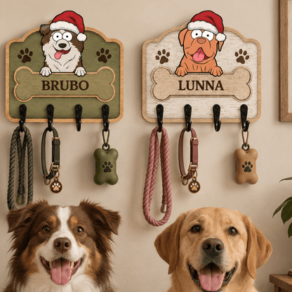 Personalized Dog Breed Key Holder, Custom Christmas Dog Key Rack with Name, Wooden Leash Holder Wall Decor, Perfect Gift for Dog Lovers