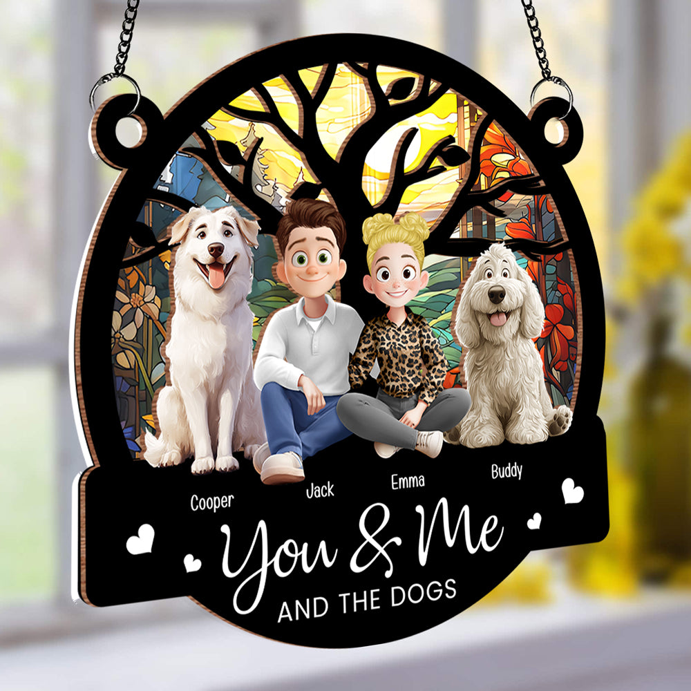 You & Me and the Dogs - Customizable Wood and Acrylic Layered Ornament, Ideal Gift for Couples and Pet Lovers