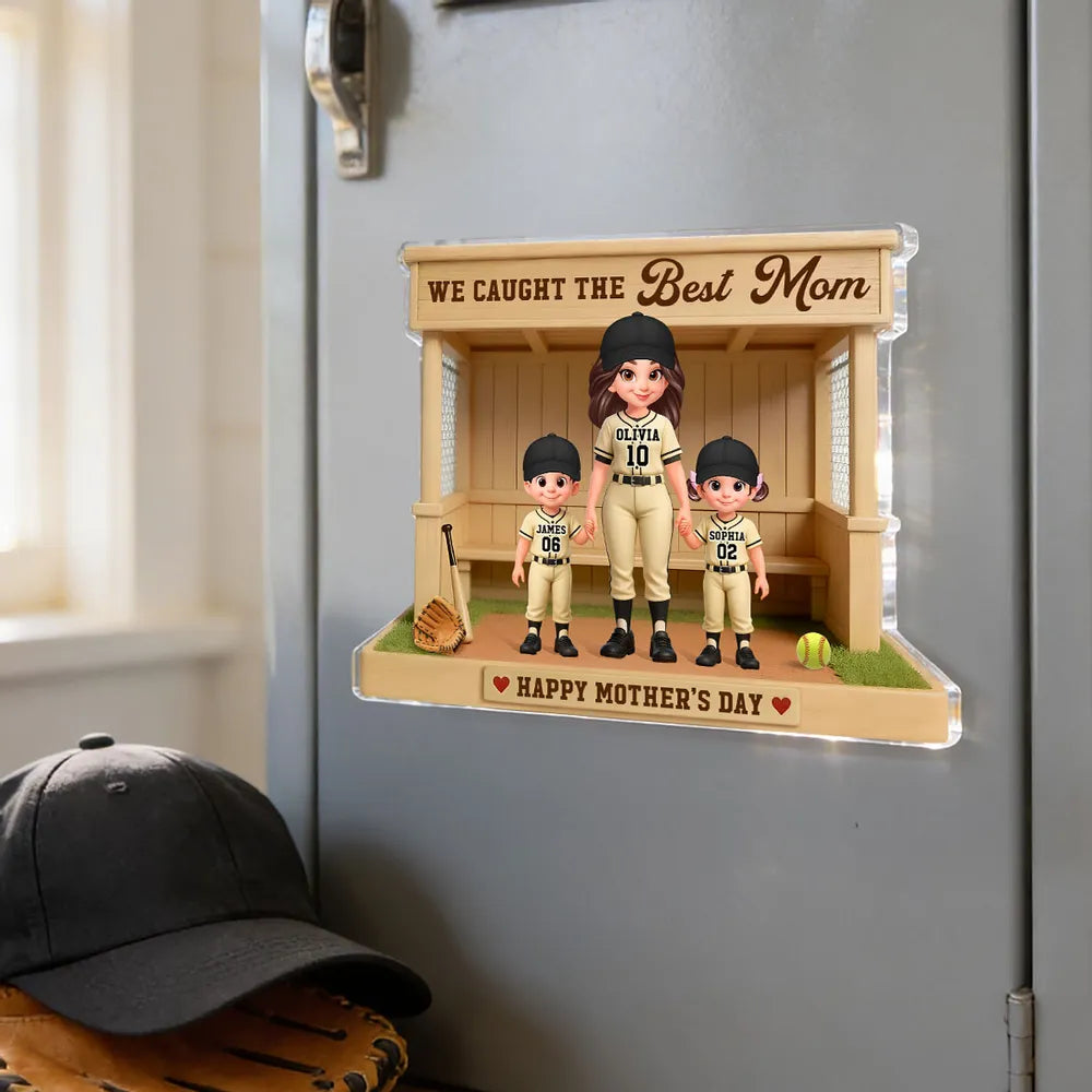 Personalized Acrylic Magnet Baseball Dugout Best Mom Design - Unique Mother's Day Gift for Baseball Mom