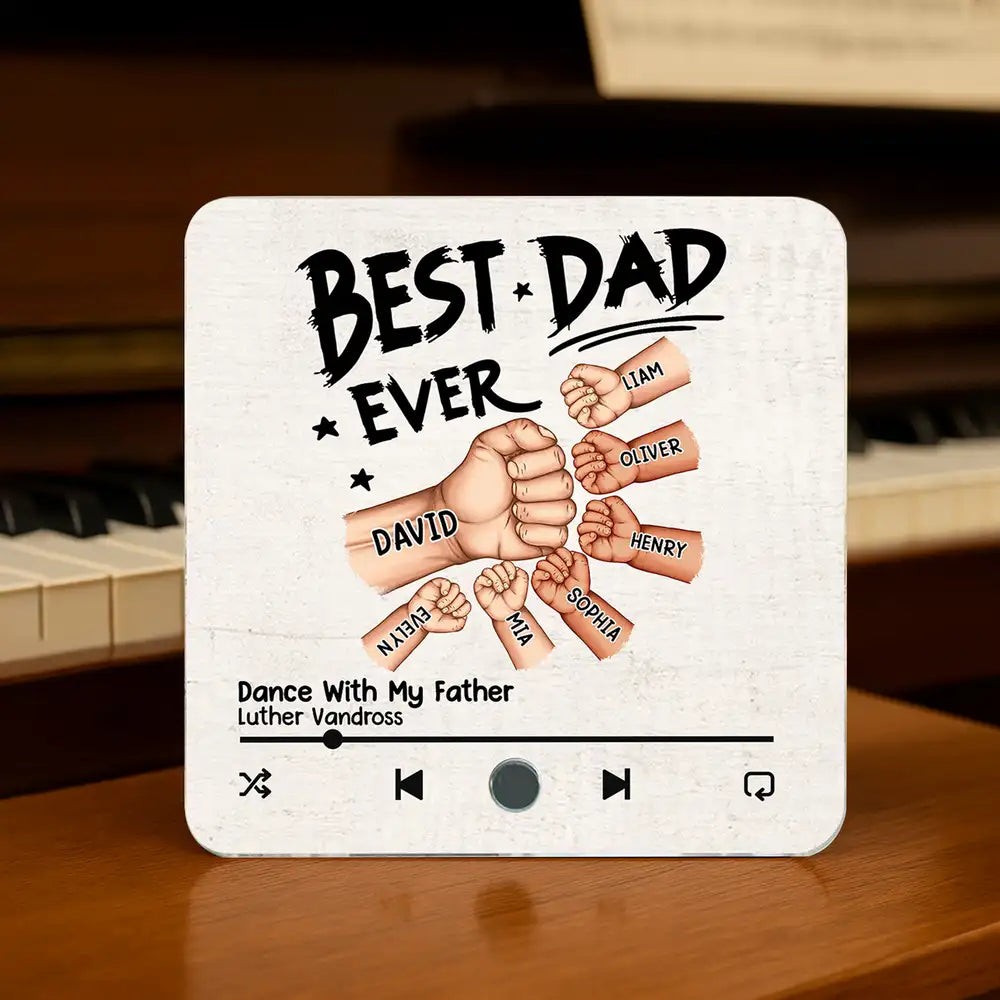 “Best Dad Ever” Acrylic Music Magnet – Personalized Fist Bump Gift with Song Display