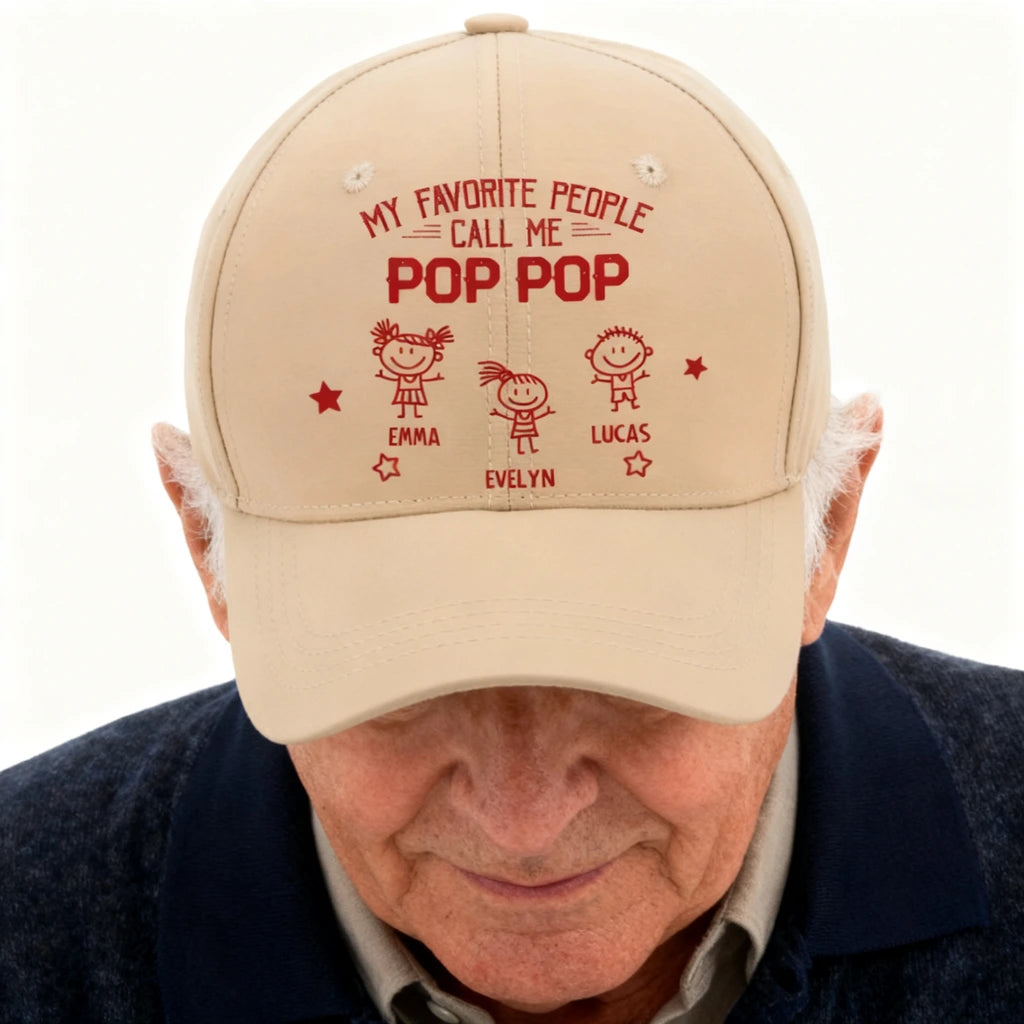 Personalized Pop Pop Hat with Custom Title, Kids Names & Number of Kids, Grandpa Gift from Grandkids