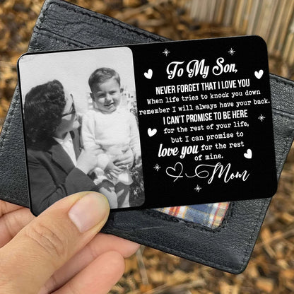 Personalized Metal Wallet Card with Custom Photo and Love Note for Son - Unique Everyday Keepsake Gift