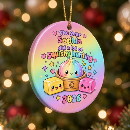 Personalized Ceramic Ornament, Rainbow Squishy Hunt Design for Christmas Tree, Creative Gift for Kids