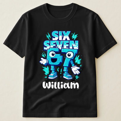 Classic Tee Six Seven Gamer Cartoon Graphic for Kids Bedroom Vibes, Funny Playful Style, Unique Gift for Boys