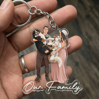 Personalized Acrylic Keychain, Custom Couple Portrait with Love Quote, Unique Gift for Her