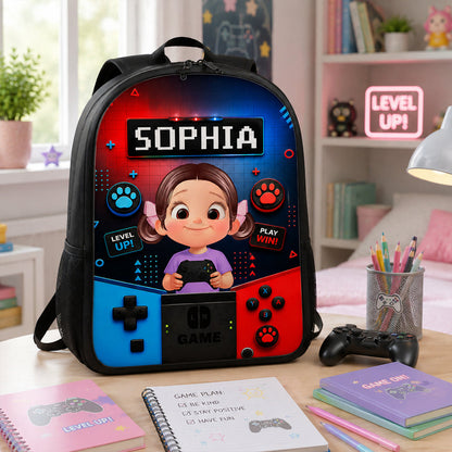 Personalized Kids School Backpack, Cartoon Gamer Boy Holding Controller, Unique Gift for Kids