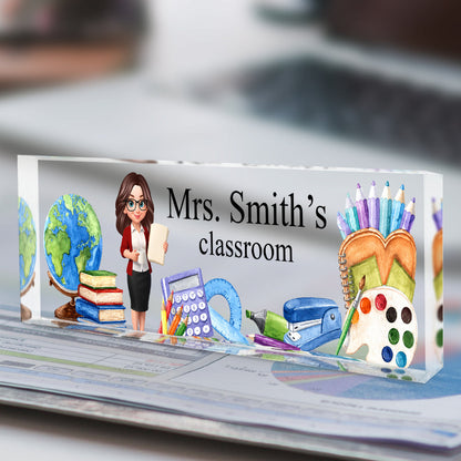 Custom Rectangle Acrylic Block Plaque with Standing Teacher Art, Creative Back to School Gift for Teacher