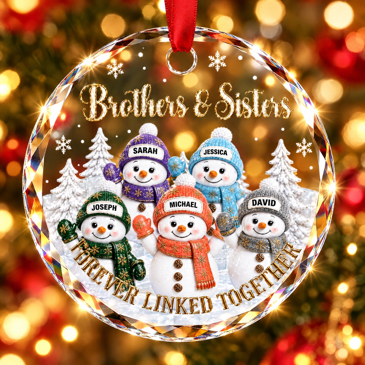 Brother & Sister Personalized Christmas Ornament, Forever Linked Together Snowman Family Keepsake Gift
