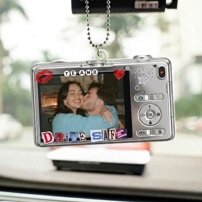 Custom Blue Acrylic Car Visor Clip with Couple Photo & Text Me When You Get Home, Unique Gift for Partner